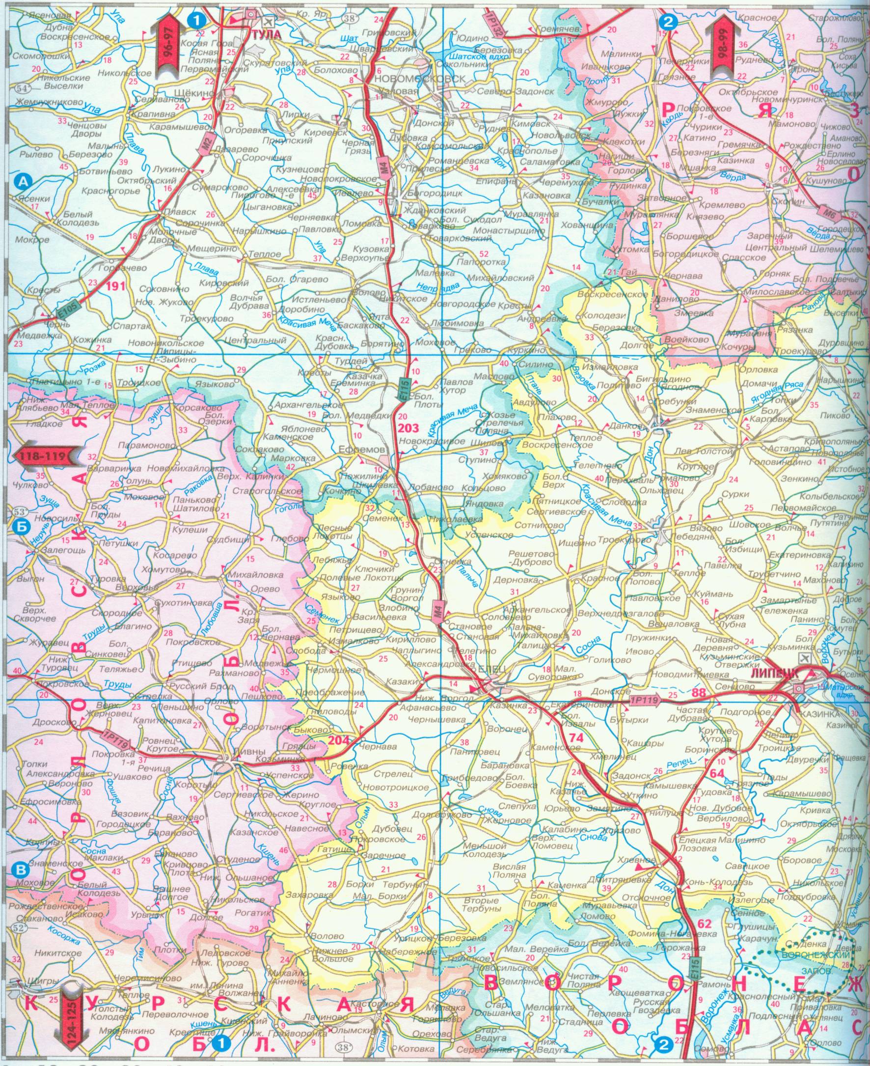Карта Орловской области. Карта автомобильных дорог Орловской области, B0 - 