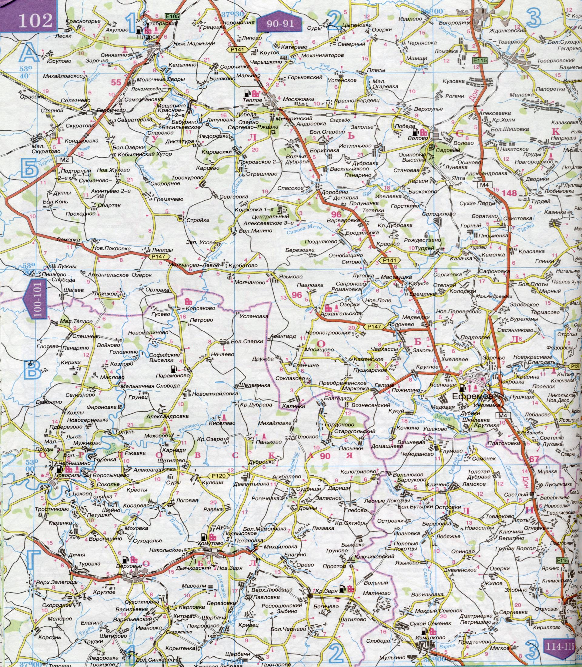 Карта Орловской области 1см:5км. Карта автомобильных дорог Орловской области, B0 - 