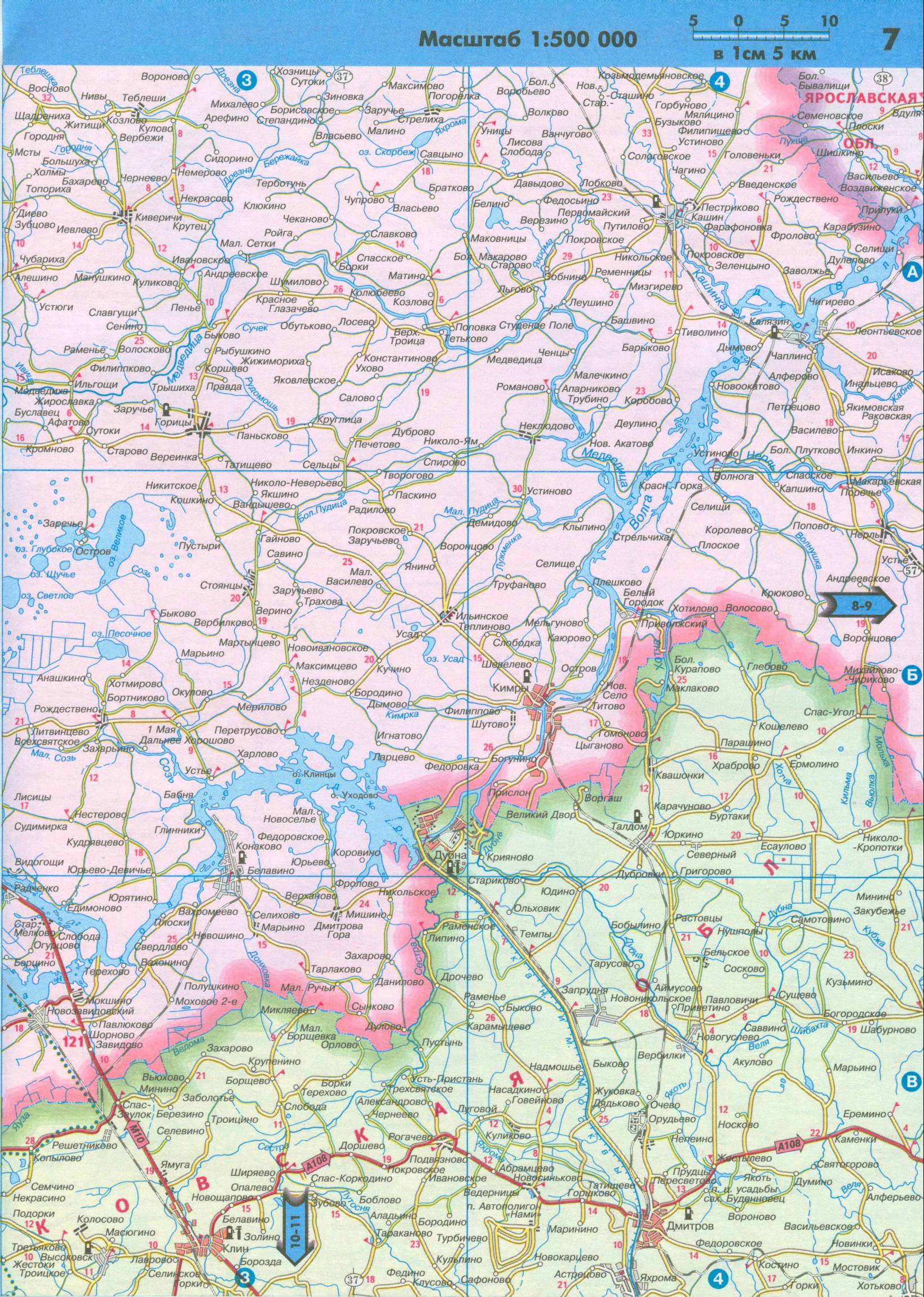 Карта Московской области масштаба 1см:5км. Подробная карта автодорог Московской области, B0 - 