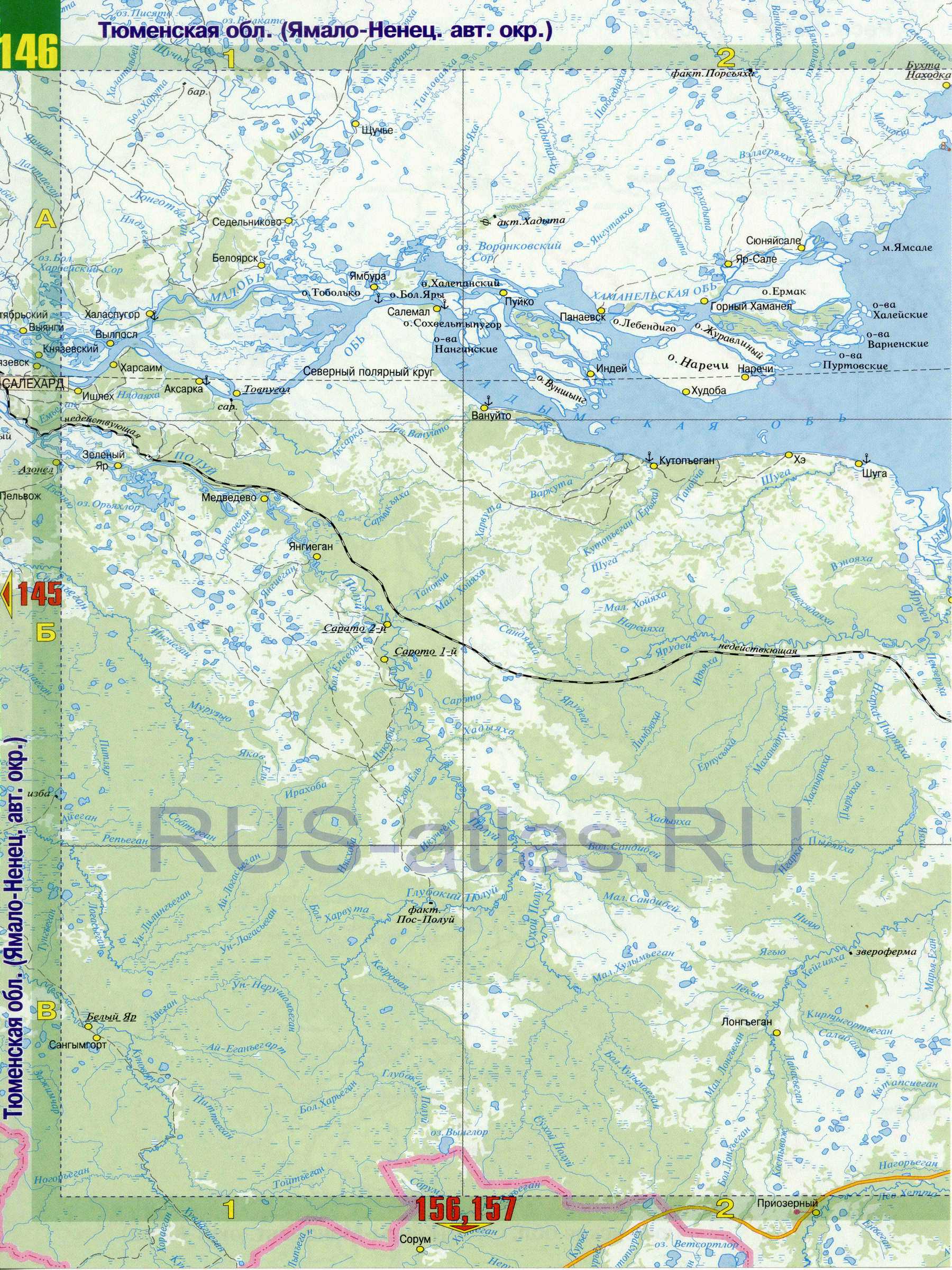 Карта ЯНАО. Атлас России - карта ЯНАО Ямало-Ненецкого авт округа, B0 - 