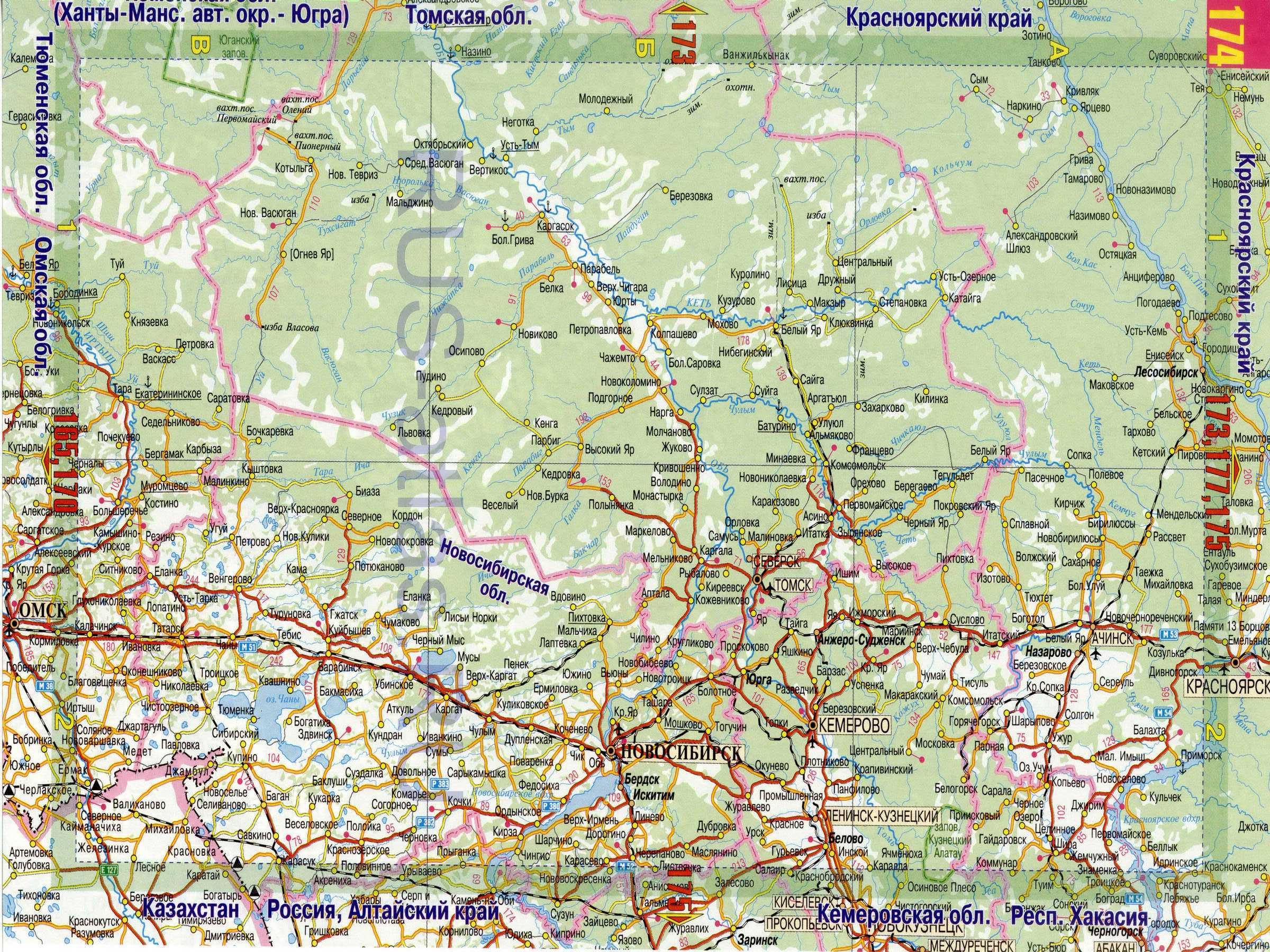 Карта автомобильных дорог Томской области