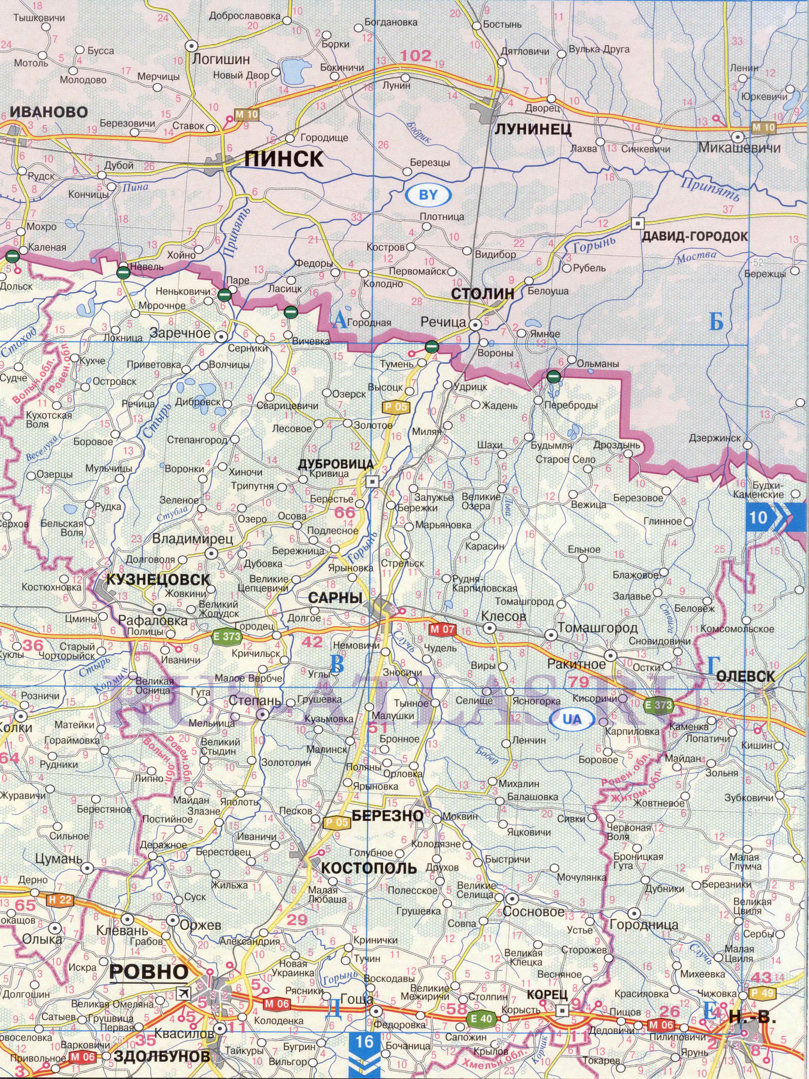 Карта Ровенской области на русском языке. Подробная карта Ровенской области, A0 - 