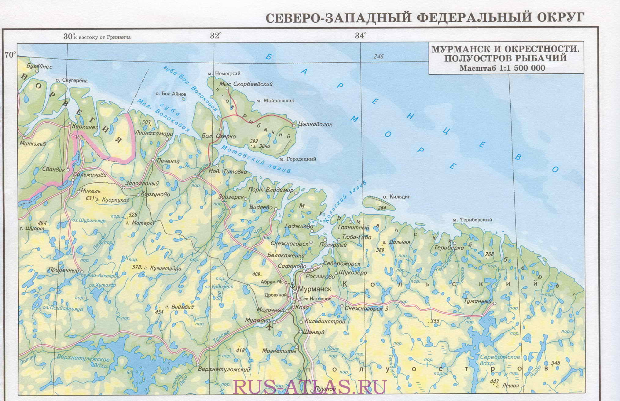 Рыбачий полуостров Мурманская карта