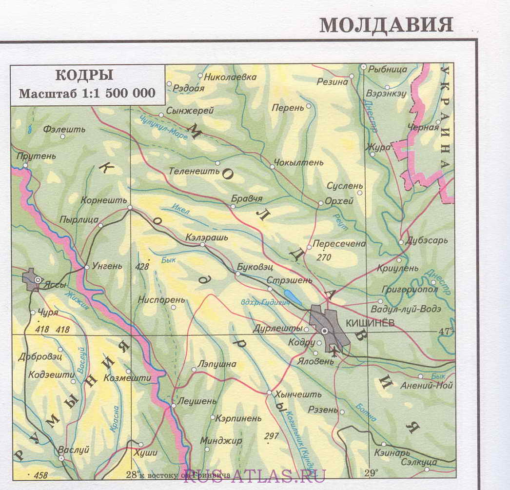 Карта Кодры. Физическая карта Молдавии на русском языке - Кодры, A0 - 