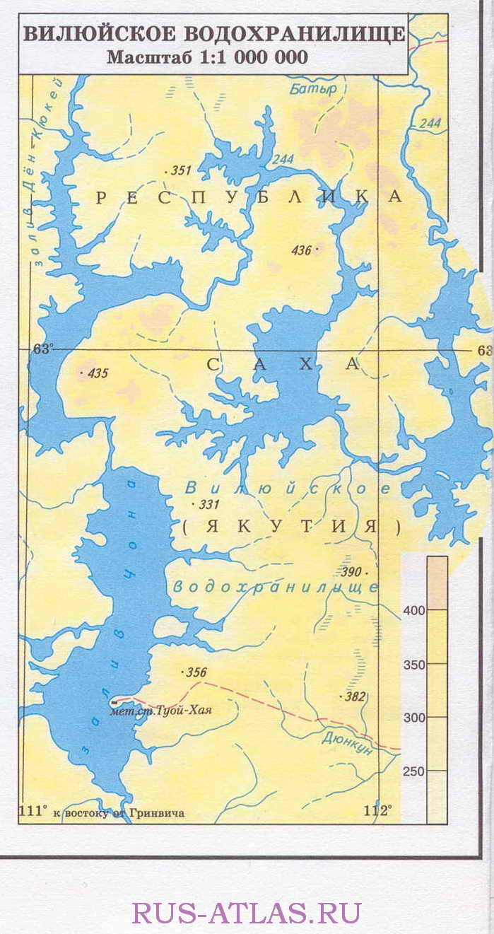 Карта Вилюйского водохранилища. Географическая карта - река Вилюй, Вилюйское водохранилище, A0 - 