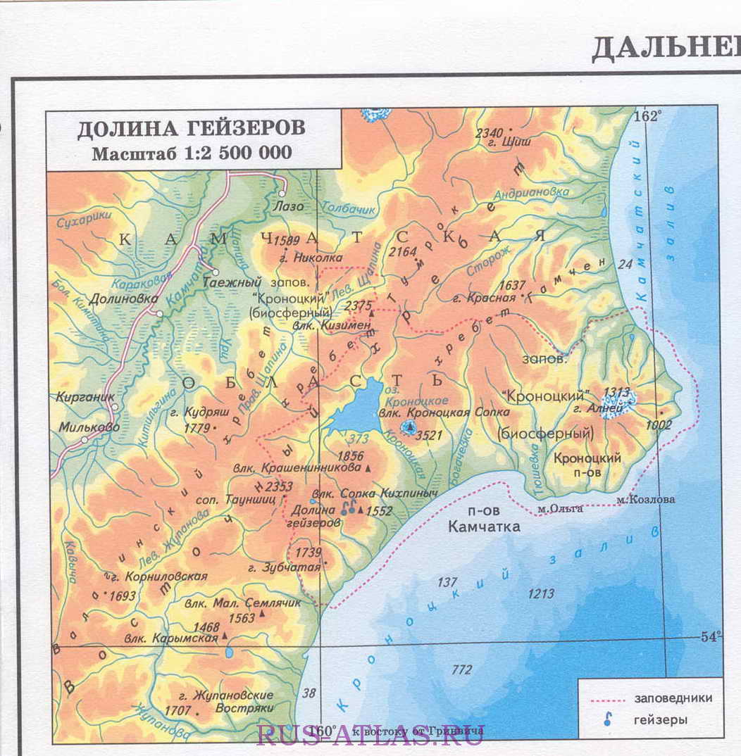 Карта Долины гейзеров. Географическая карта Камчатки - Долина гейзеров, A0 - 