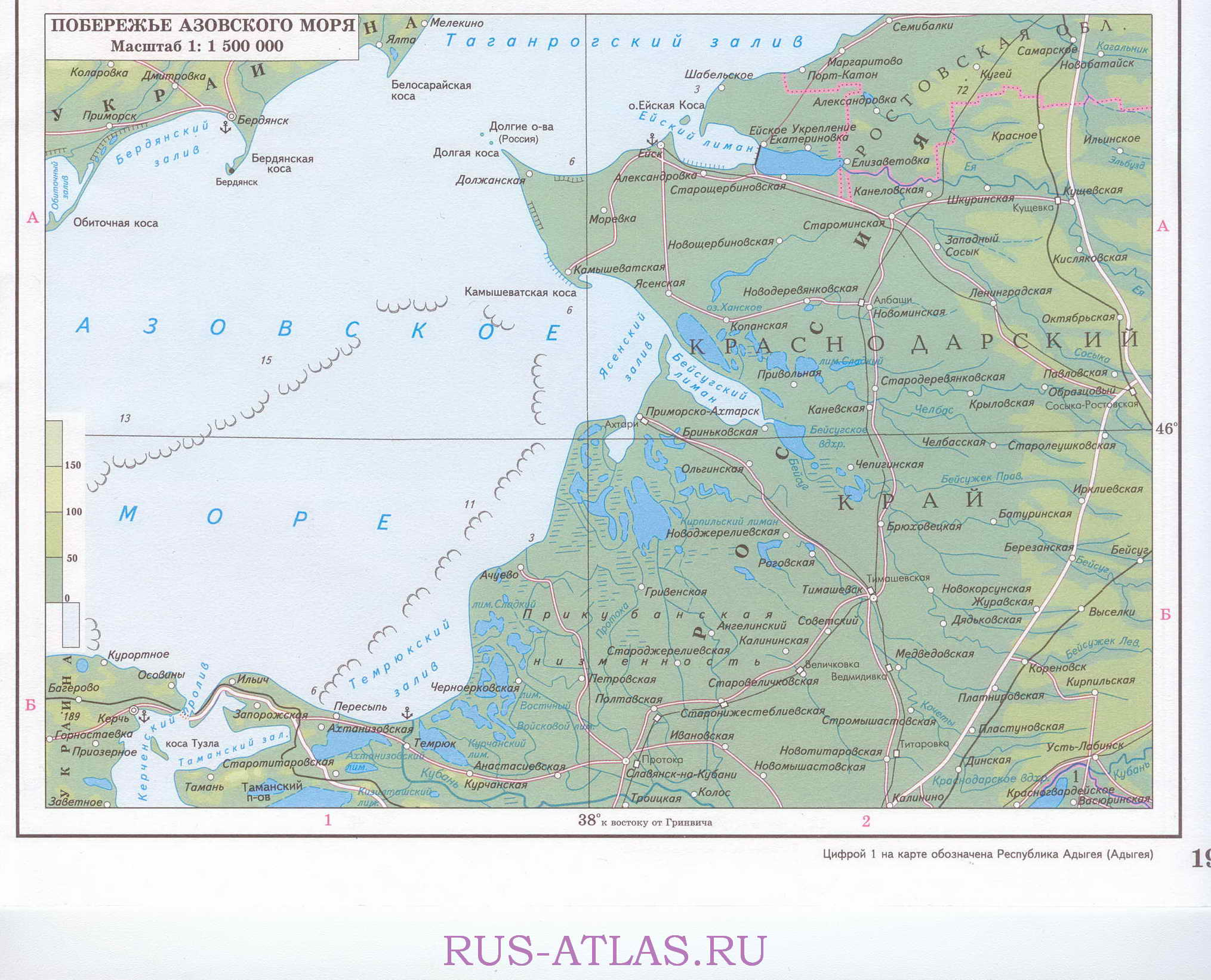 Азовское море карта побережья Россия