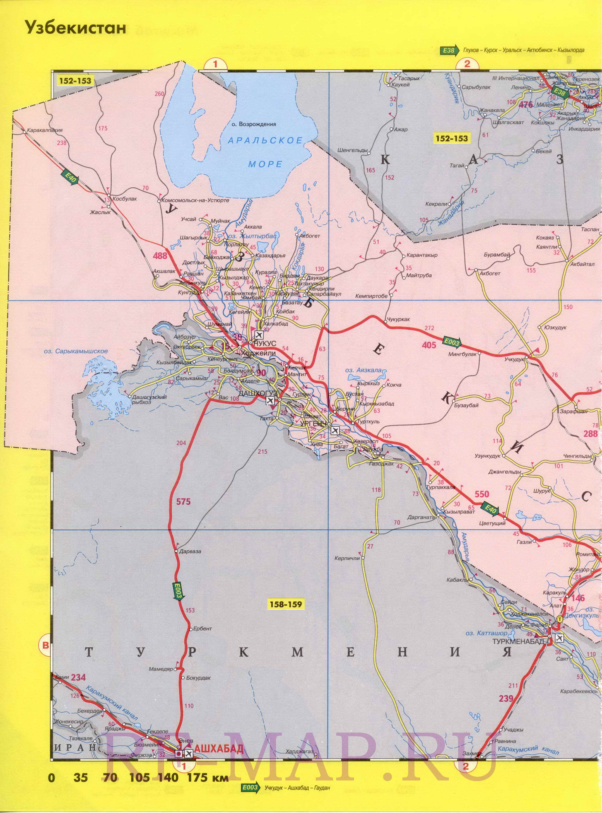  Регион на одной карте - Узбекистан. Высококачественная карта дорог Узбекистана 2011 года, A0 - 